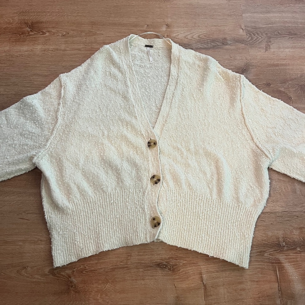 Free People Cream Knit Cardigan Sweater Button-Up S